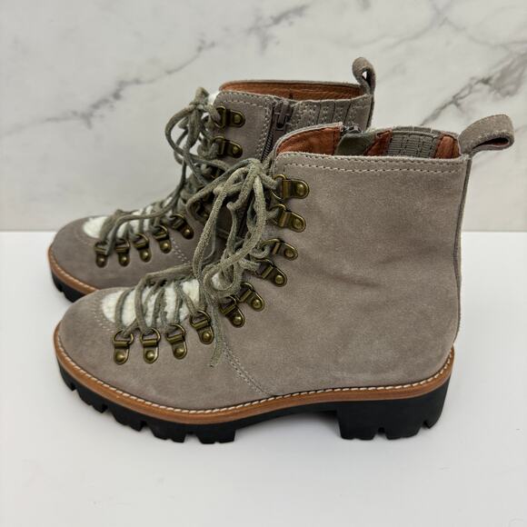 Jeffrey Campbell Womens Stanley Boot Size 8 Suede Leather Chunky Lug Faux Fur - Picture 4 of 11